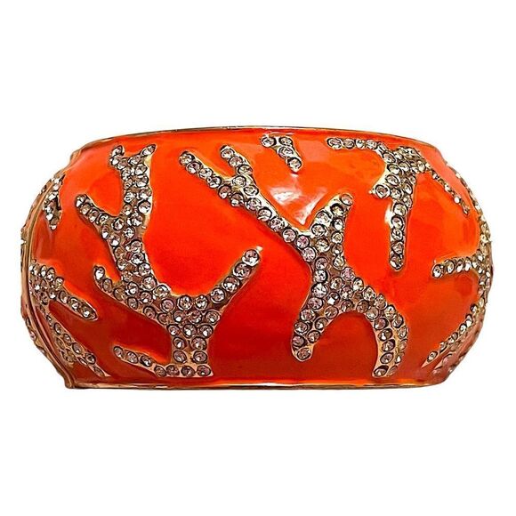 Sequin Orange And Gold Rhinestone Coral Reef Large Clamper Bangle Bracelet NWT - Picture 4 of 4
